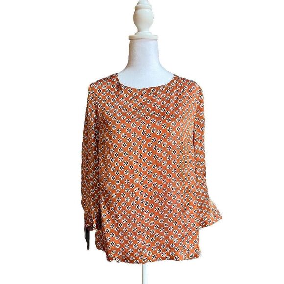 Forever 21 Floral Quarter Sleeve  Blouse Size Medium Brown and White - Picture 1 of 6